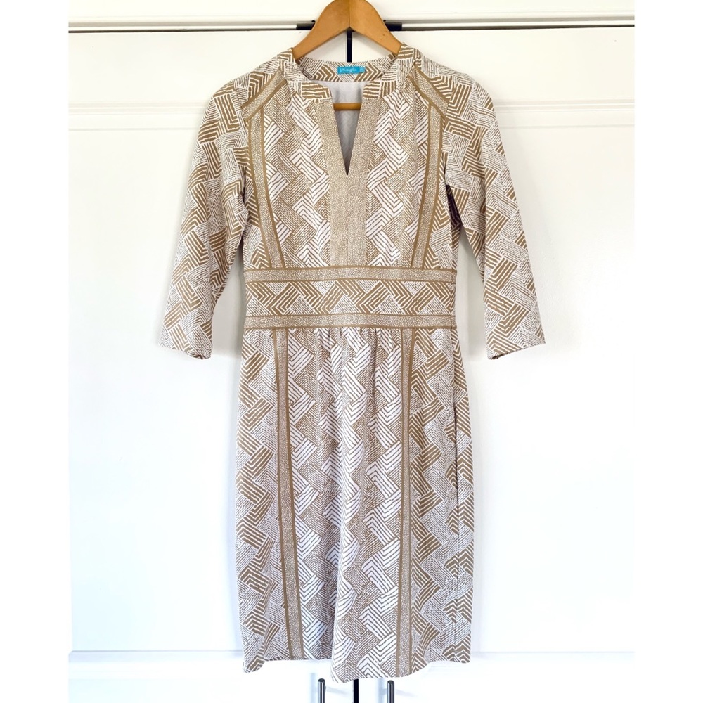 J.McLaughlin Sz XS Lola Dress 3/4 Sleeve Split V-Neck Geometric Print Jersey